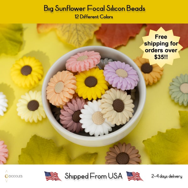 Big Sunflower Focal Silicone Beads, Focal Silicone Beads for Pens and DIY, Wholesale Silicone Beads, Silicone Beads, Loose Beads