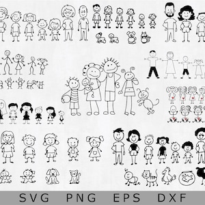 Énorme lot d'autocollants Clipart, SVG, clipart famille Stick people, sticker famille svg, usage Commercial et personnel