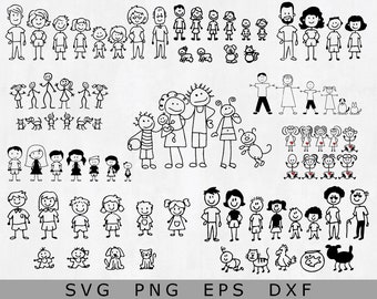 Enorme pacchetto di figurine di figurine clipart, SVG, clip art di famiglia Stick People, adesivo di famiglia SVG, uso personale e commerciale