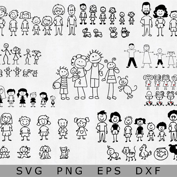 Enorme pacchetto di figurine di figurine clipart, SVG, clip art di famiglia Stick People, adesivo di famiglia SVG, uso personale e commerciale