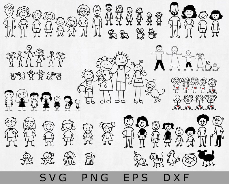 Enorme pacchetto di figurine di figurine clipart, SVG, clip art di famiglia Stick People, adesivo di famiglia SVG, uso personale e commerciale immagine 1