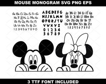 Mouse Font Monogram bundle, SVG PNG TTF, Cricut ready, Instant download, Mouse Head svg, Mouse text monogram, Instant download.