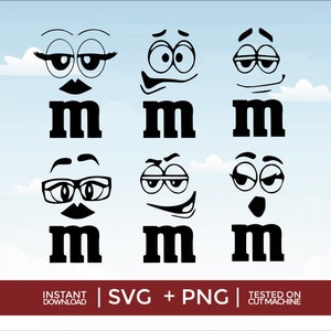 Snoep gezichten met "m" SVG, digitaal gesneden bestand, kleine letters m snoep gezichten svg, snoep gezichten met M svg, kostuum-svg, snoep svg M's