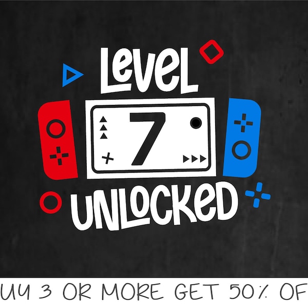 Level 7 Unlocked Birthday SVG, 7th Birthday Gamer Boy Svg, Gamer Shirt Svg for 7-Year-Olds, Kids Gaming SVG Digital File for Cricut & PNG