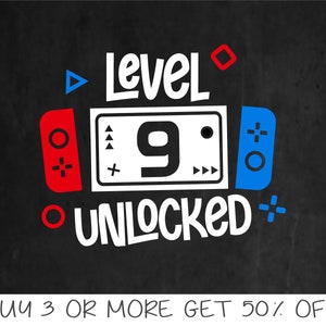 Level 9 Unlocked Birthday SVG, 9. Geburtstag Gamer Boy SVG, Gamer Shirt SVG für 9-Jährige, Kinder Gaming SVG Digitale Datei für Cricut & PNG