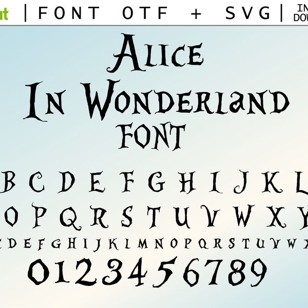 Alice Font,  Wonderland Letters, TTF For Cricut Silhouette File, Clipart Bundle Svg Instant Download Digital