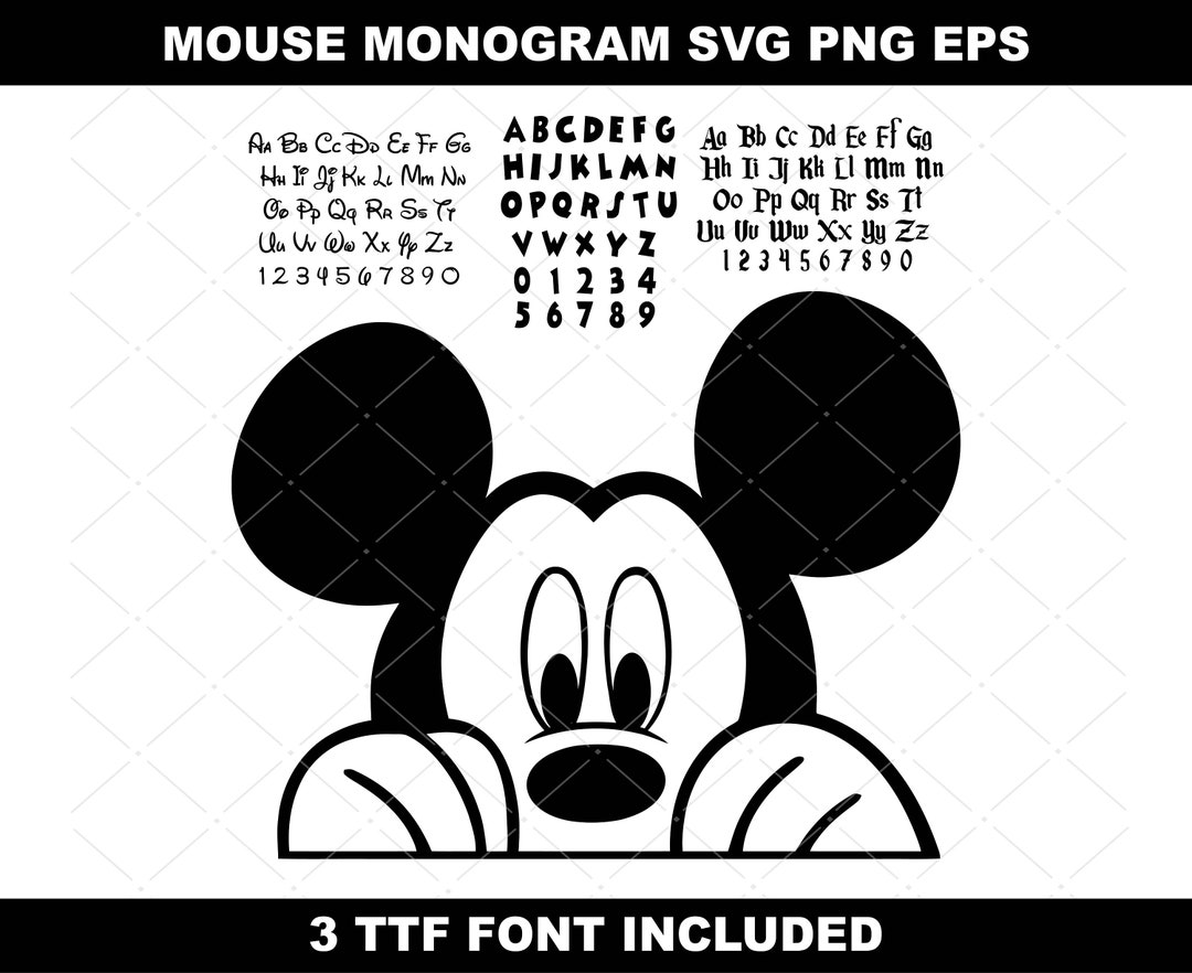 Mouse Monogram Bundle, SVG PNG TTF, Cricut Ready, Instant Download ...