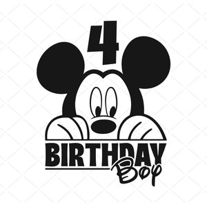 Quarto compleanno in formato Svg Svg Cricut in formato SVG, 4° compleanno in formato Svg, Mouse in formato Svg per bambini di 4 anni, Compleanno per bambini File digitale in formato SVG per Cricut e file PNG tagliati