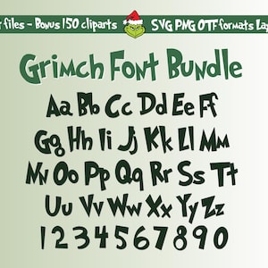Grüne Monster Schrift SVG, PNG, Otf Ttf, Weihnachtsalphabet Whoville Type, grüne Monster Schrift, Bonus Cliparts + Icons für Cricut & Silhouette