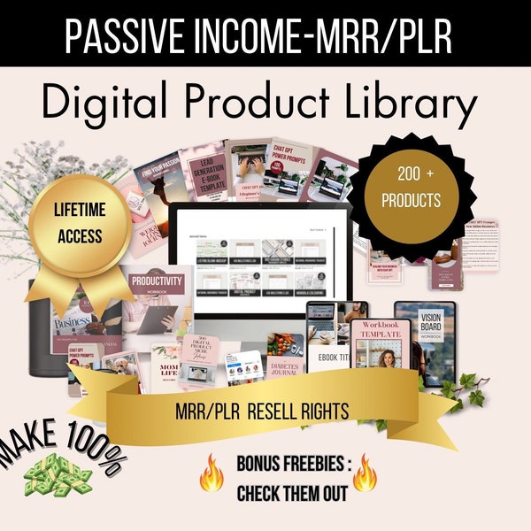 Digital Product Bundle with MRR: 200+ Editable Digital Products for Passive Income, Done for you , Online Income, Work from home,