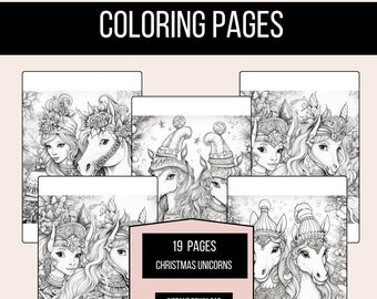 Unicorns Adult Coloring Book Printables | 19 Creative PDF Coloring Pages for Adults | Coloring Book Gift | Instant Download