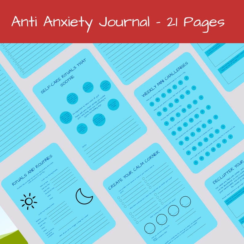 Anti Anxiety 21 Printable Page Journal, Anxiety Journal, Mental Health