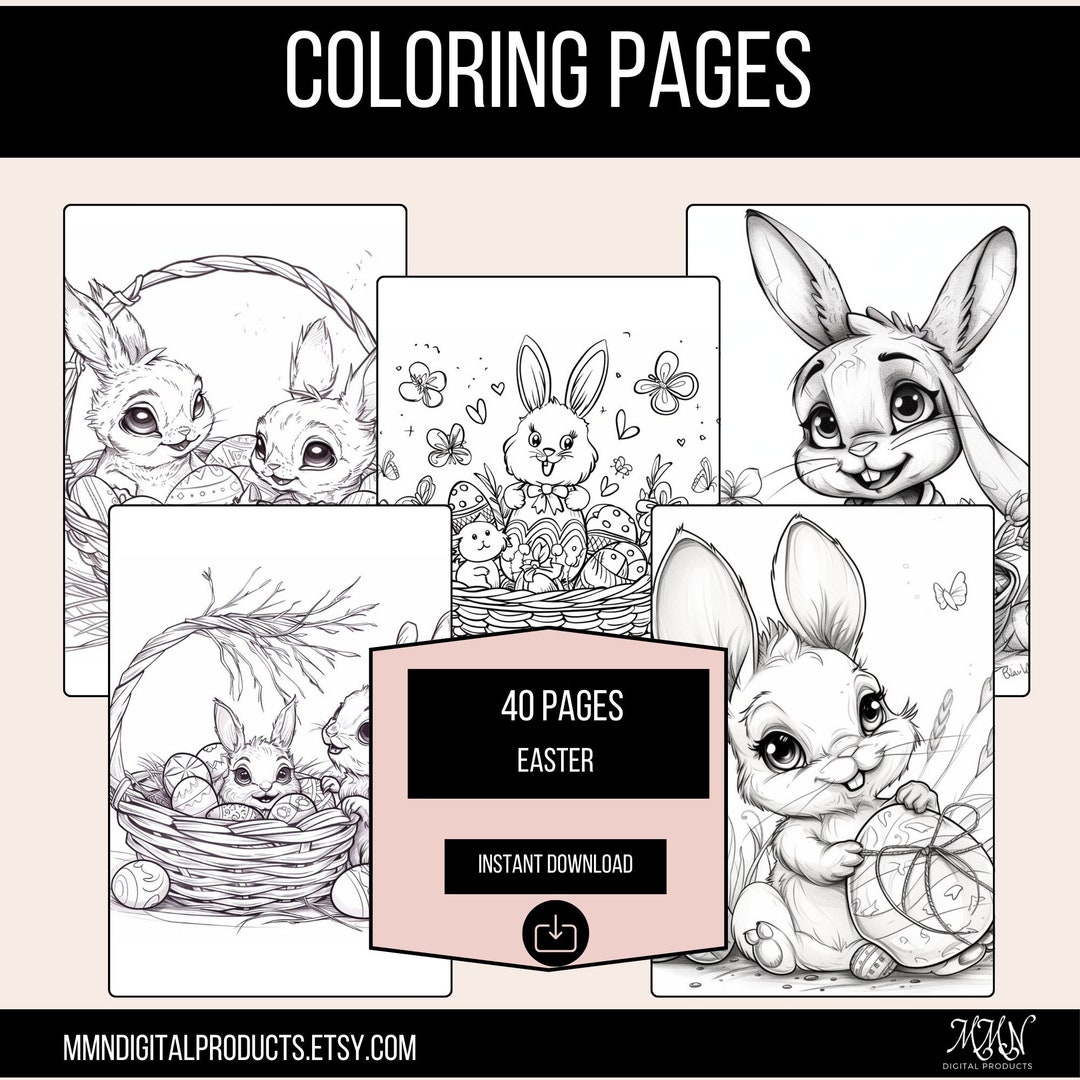 Easter Coloring Pages Bundle 40 Printable Designs Adult Coloring Book ...