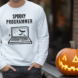 Spooky Programmer Sweatshirt - Halloween Tech Style - Men&#39;s Geeky Hoodie. Software developer and science teacher gift for Halloween