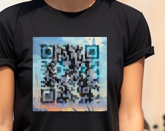 Futuristic Robot QR Code T-Shirt - Tech Enthusiast Gift - Hidden QR Design Tee. Gift for gamer, robot lover and nerdy boyfriend