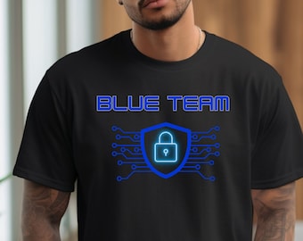 Cyber Shield T-Shirt | Blue Team Defender Tee | Hacker Security | IT Geek Shirt. Cyber protection and defense symbol gift for security nerd