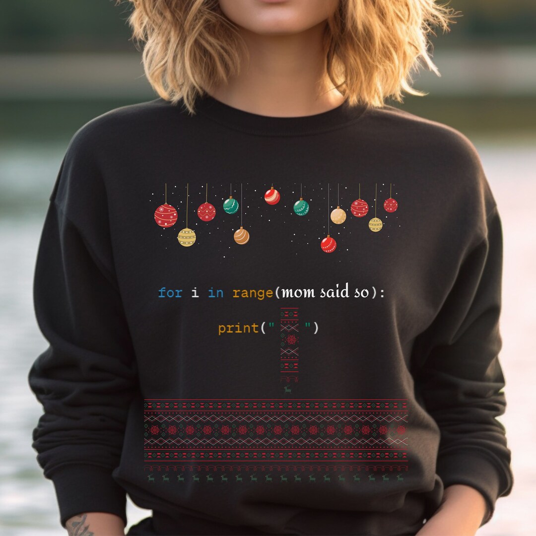 Funny Python Code Ugly Sweater Sweatshirt - Geeky Christmas Pullover ...