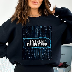 Python Developer sweatshirt with tech design, programmers sweater, great gift for RnD team. Women in development, science and technology