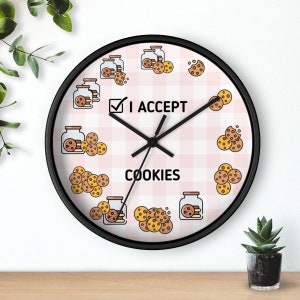 Funny Wall Clock with Computer Joke - &quot;I Accept Cookies&quot; - Fun Kitchen Decor with Cookie Hour Marks - Unique Gift for Bakers and Tech Lovers