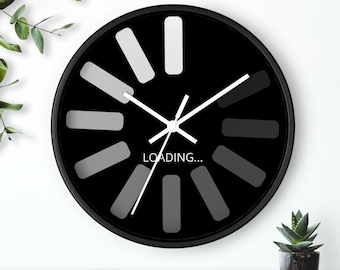 Orologio da parete con processo di caricamento del computer, regalo per programmatori, arredamento per ufficio tecnico, orologio da parete dal design unico, orologio in bianco e nero, studente di ingegneria