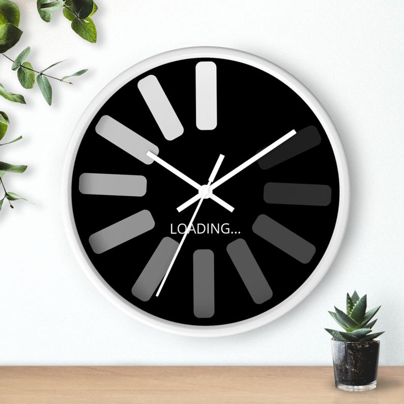 Computer Ladeprozess Wanduhr, Programmierer Geschenk, Tech Büro Dekor, Einzigartige Design Wanduhr, Schwarz Weiß Uhr, Ingenieur Schüler Bild 9
