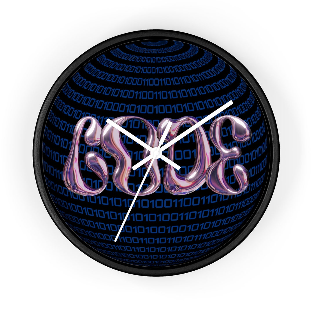 CODE Wall Clock: Dramatic Black Timepiece Binary Symbols for ...