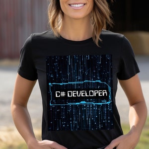 C-sharp developer tshirt with tech new age design. Great gift for a programmer and a software engineer, for graduation and company events