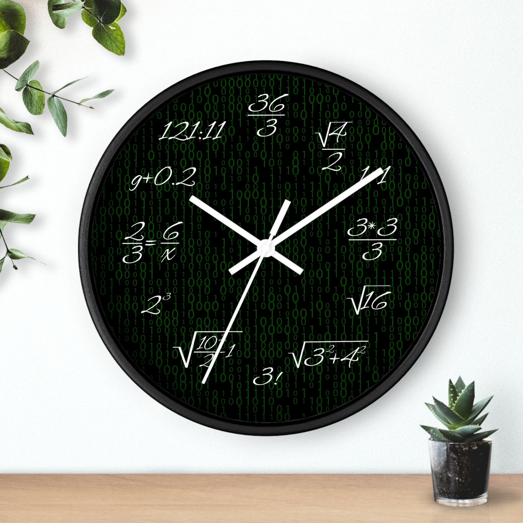 Cyber Math Wall Clock -  Mathematical Equations Teacher gift - Unique Timepiece for Cyber Geeks - Binary Numbers Background