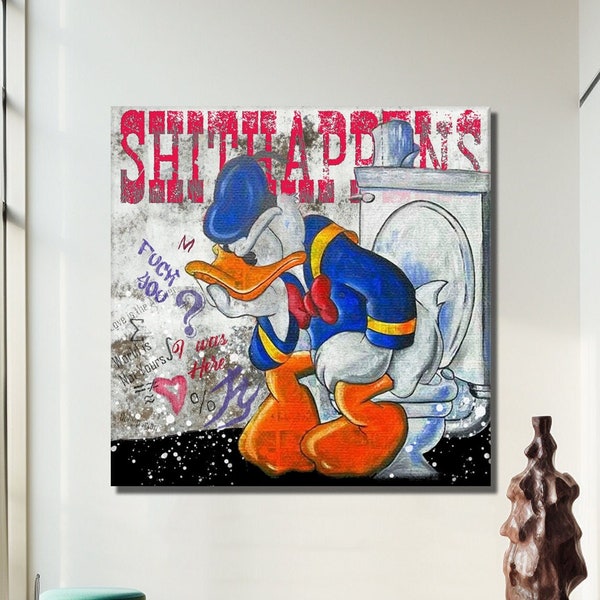 Donald Duck in the Toilet Pop Art Canvas Print, Banksy Art, Donald Duck Graffiti, Street Graffiti Wall Art, Donald Duck Gift