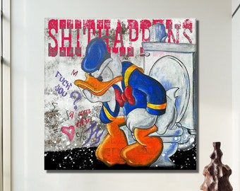 Donald Duck in der Toilette Pop Art Leinwand Druck, Banksy Kunst, Donald Duck Graffiti, Straßen Graffiti Wandkunst, Donald Duck Geschenk