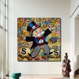 Rich Monopoly Mimo 2016 Pop Art Graffiti Canvas Print, Banksy Art, Monopoly Graffiti, Street Graffiti Wall Art, Monopoly Square Canvas