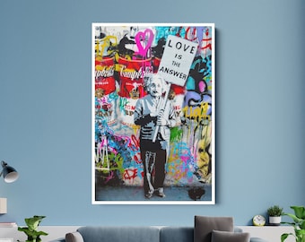 Banksy Einstein Graffiti Pop Art Canvas Print, Banksy Einstein, Street Graffiti Wall Art, Einstein Pop Art Canvas