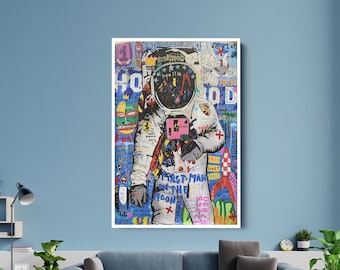 Stampa su tela Pop Art "Astronauta di Banksy", Banksy Art, Graffiti di astronauta, Street Graffiti Wall Art, Poster di Banksy Astronauta, Arredamento per la casa