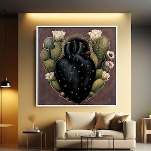 Mexikanischer Kaktus Herz Leinwand, Mexikanische Volkskunst Malerei, Mexiko Wandkunst, Kaktus Wandkunst, Vintage Wandkunst, Boho Wand-Dekor, Kaktus Druck