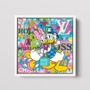 Donalds in Love Graffiti Pop Art Canvas, Donald Duck Street Graffiti, Cartoon Pop Art Donald Duck Poster, Luxury Cartoon Pop Art Decor