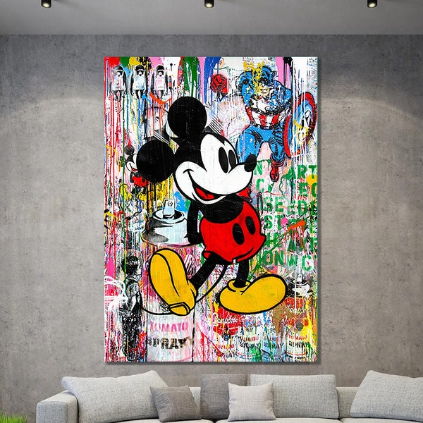 Mickey Mouse Banksy Pop Artt Print, Luxury Painting Fashion Prints Cartoon Birthday Christmas Gift Pictures Home Decor Wall Art