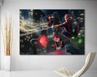 Spider Man No Way Home Movie Canvas /Film Art Red & Blue High Quality Framed Canvas Wall Art Poster Print Home/Office Room Decor Gift