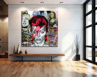 David Bowie Pop Art Graffiti Square Canvas Art, Banksy Art, David Bowie Graffiti, Street Graffiti Wall Art, David Bowie Gift, Christmas Gift