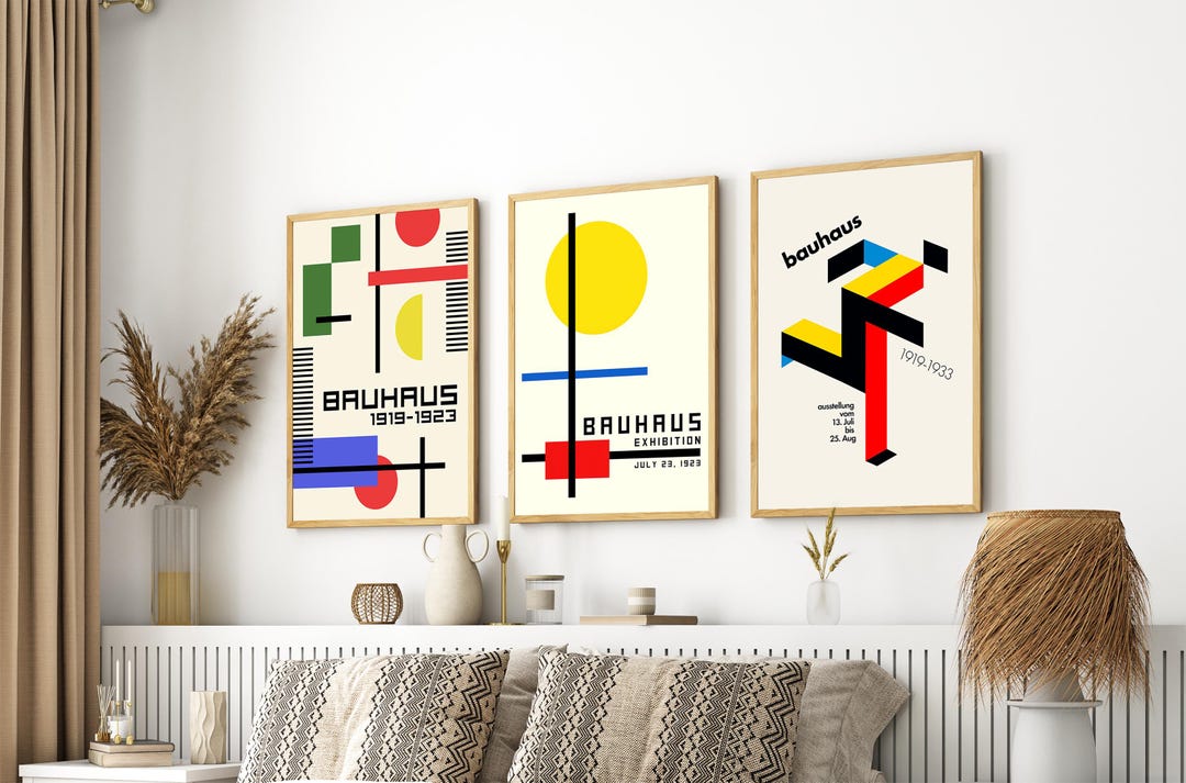 Bauhaus Exhibition 1923 Poster Set of 3, Geometric Mid Century Modern ...