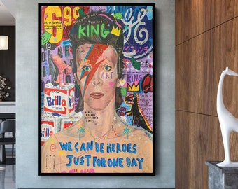 Banksy King David Bowie Graffiti Pop Art Canvas, Banksy Style Pop Art, David Bowie Pop Art , Street Graffiti Wall Art, David Bowie Poster