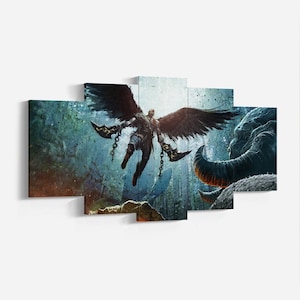 Kratos Wings Canvas - God of War 5 Pieces Canvas Wall Art - Gad Of War Poster - Kratos Canvas - Atreus Poster - God Of War : Ragnarök Gift