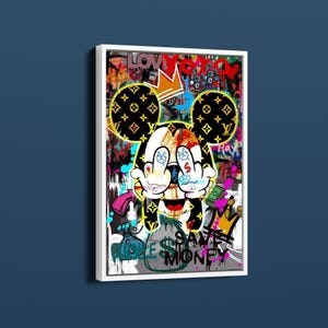 Pop Art Divertente Topolino Dito Medio Tela, Audace Topolino Graffiti Opera D'Arte, Pezzo Stravagante Per Il Soggiorno, Regalo Per Gli Amanti Dell'Arte