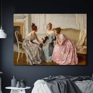 Impressão em tela de mulheres vintage | Mulheres vitorianas | Pintura antiga | Arte de parede vintage | Decoração de parede da era Regência | Decoração de casa