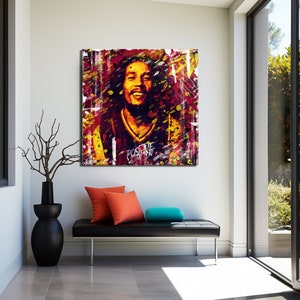 Bob Marley Abstract Painting Canvas Print , Graffiti Square Canvas Art, Banksy Art, Bob Marley Graffiti, Street Graffiti Wall Art