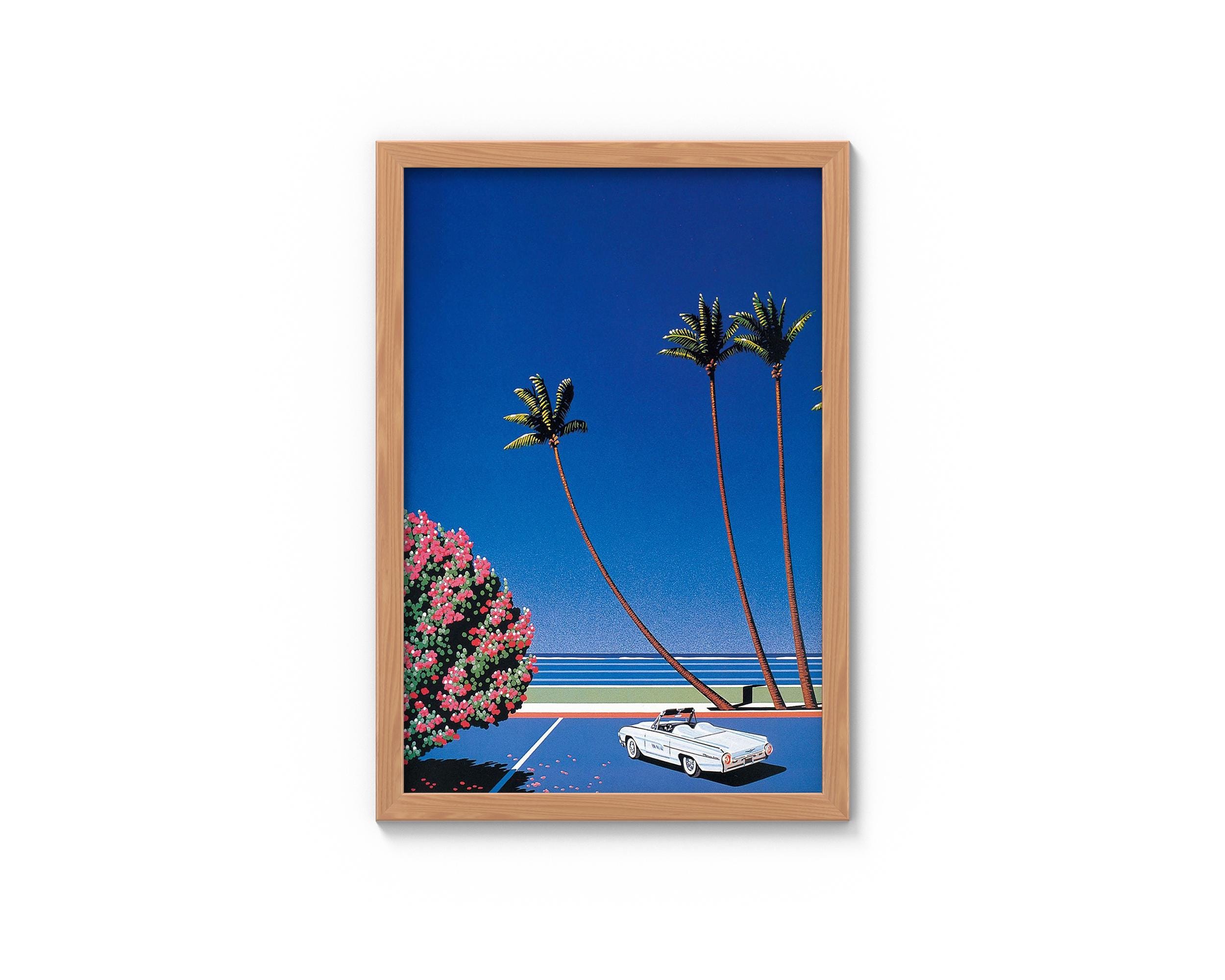 Miami Beach 1980s Retro Hiroshi Nagai Wooden Framed Art Print or