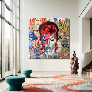Banksy David Bowie Square Pop Art Canvas Print, Banksy Art, David Bowie Graffiti, Street Graffiti Wall Art, Banksy David Bowie Square Canvas