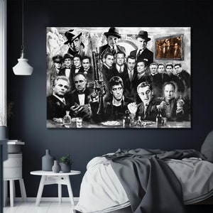 Gánsteres clásicos de moda, decoración de pared de gánsteres de películas antiguas, póster de película en blanco y negro, impresión artística en lienzo