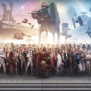 Star Wars Panorama Leinwanddruck | 20 '' x 60 '', Starwars All Characters Posters - Extra Große Leinwand Wandkunst, Blockbuster Leinwand