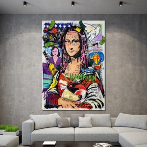 Banksy Champion Mona Lisa Graffiti Pop Art Canvas, Banksy Style Pop Art, Mona Lisa Pop Art , Street Graffiti Wall Art, Mona Lisa Poster