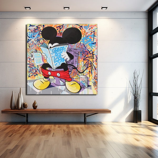 Micky in der Toilette Pop Art Leinwand Druck, Banksy Kunst, Mickey Mouse Graffiti, Street Graffiti Wandkunst, Mickey Mouse Geschenk